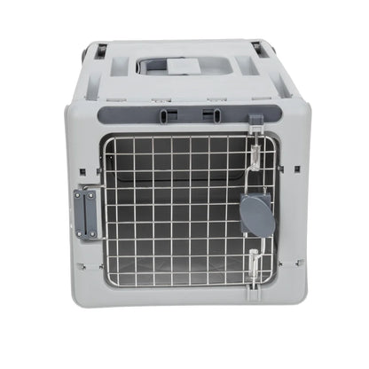 Collapsible Plasticl Portable Foldable Pet Carrier with Locking Metal Gate Ventilation Indoor Outdoor Use