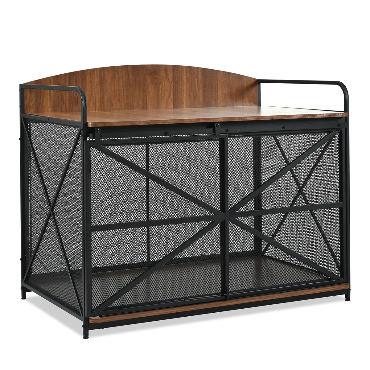 Crate Furniture Wooden  w/ Metal Sliding Door Indoor Chew-Resistant Pet Kennel Side End Table For Medium/Large Dogs