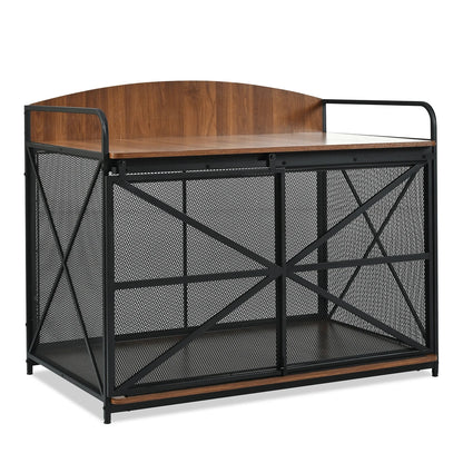 Crate Furniture Wooden  w/ Metal Sliding Door Indoor Chew-Resistant Pet Kennel Side End Table For Medium/Large Dogs