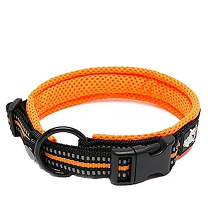 Dog Collar Nylon Adjustable Webbing Padded Soft Reflective Durable Various colors
