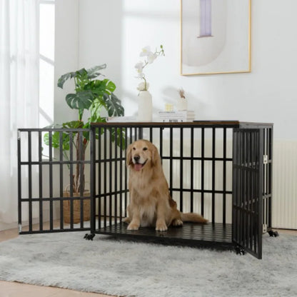 42" Heavy Duty Dog Crate for Large Medium Dogs with 4 Lockable Wheels and 2 Locks,