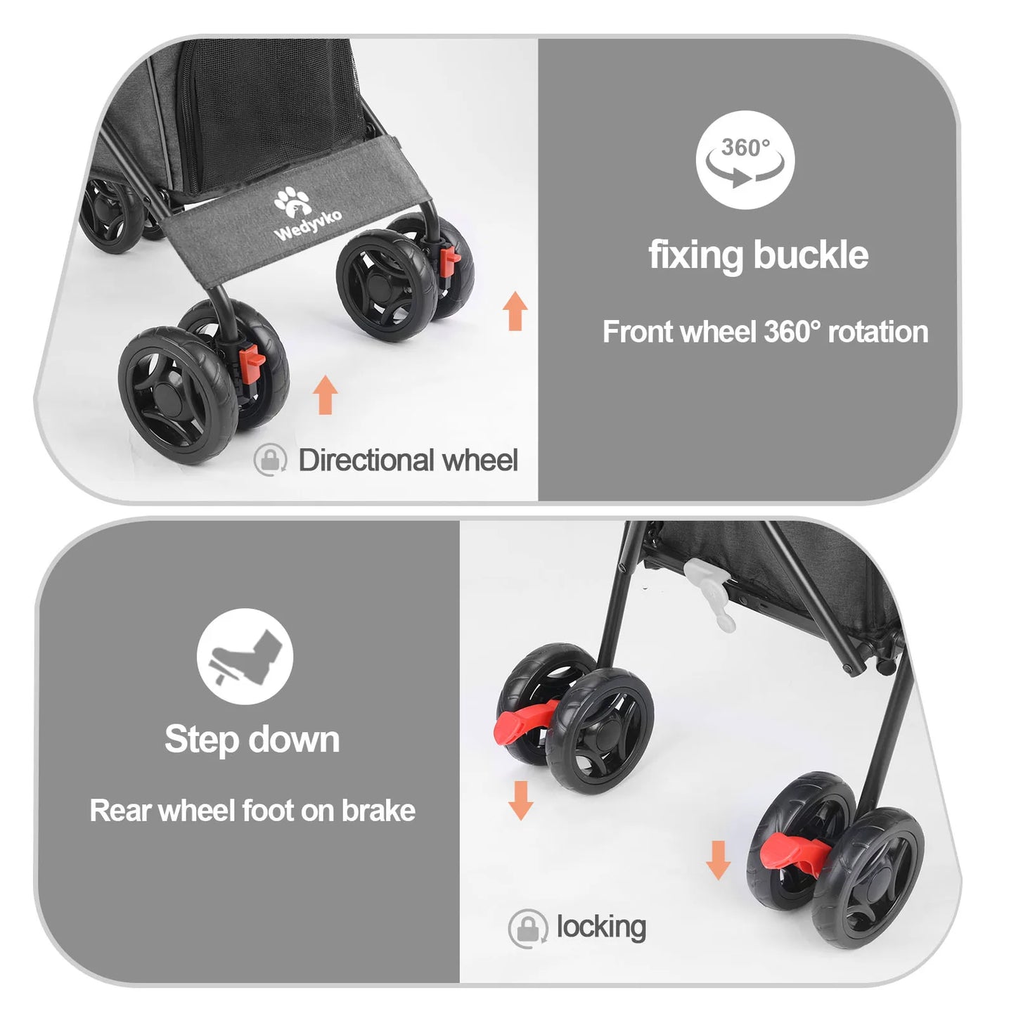 Stroller 4 Wheels Rotate with Brakes Storage for Dogs Cats various colors