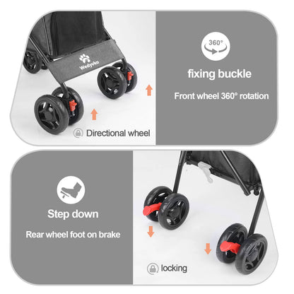 Stroller 4 Wheels Rotate with Brakes Storage for Dogs Cats various colors