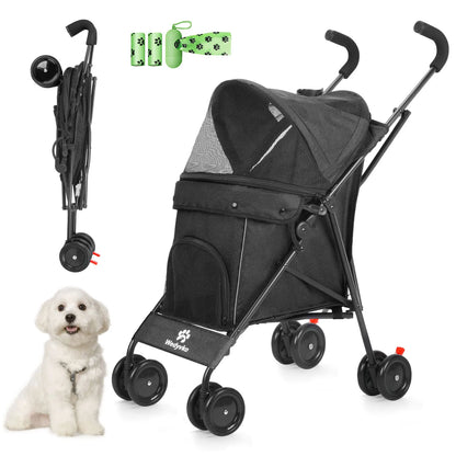 Pet Stroller 4 Wheels Rotate with Brakes Storage for Dogs Cats various colors