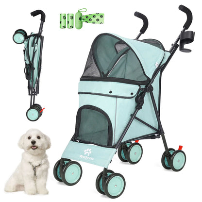 Pet Stroller 4 Wheels Rotate with Brakes Storage for Dogs Cats various colors