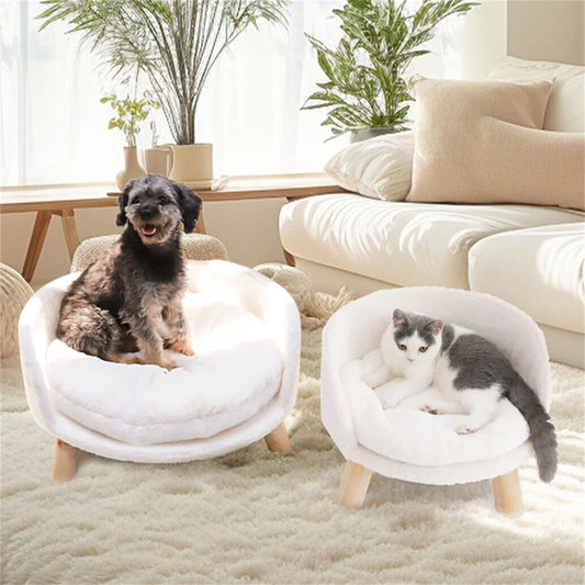 Ultra Soft Elevated Dog Cat  Backrest Stool Lounger with Removable Waterproof Padded Cushion
