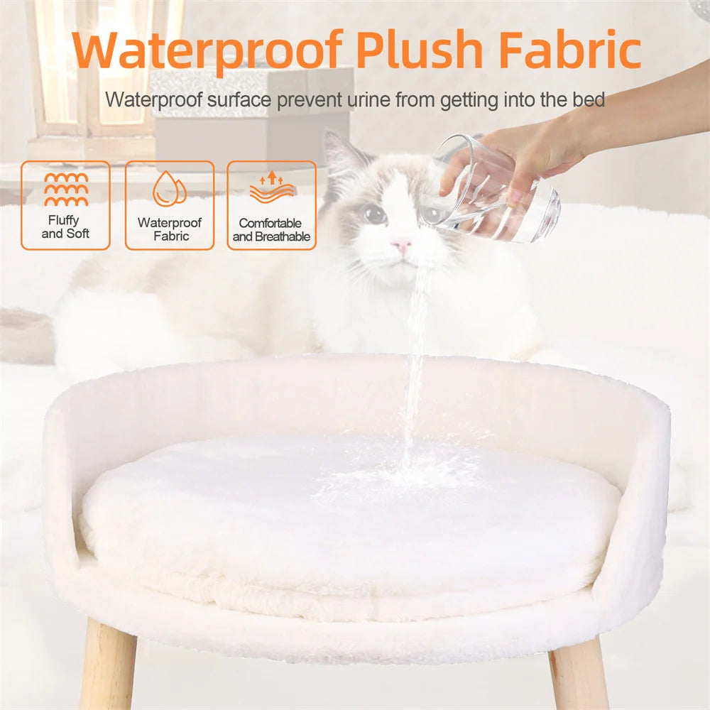 Ultra Soft Elevated Dog Cat  Backrest Stool Lounger with Removable Waterproof Padded Cushion