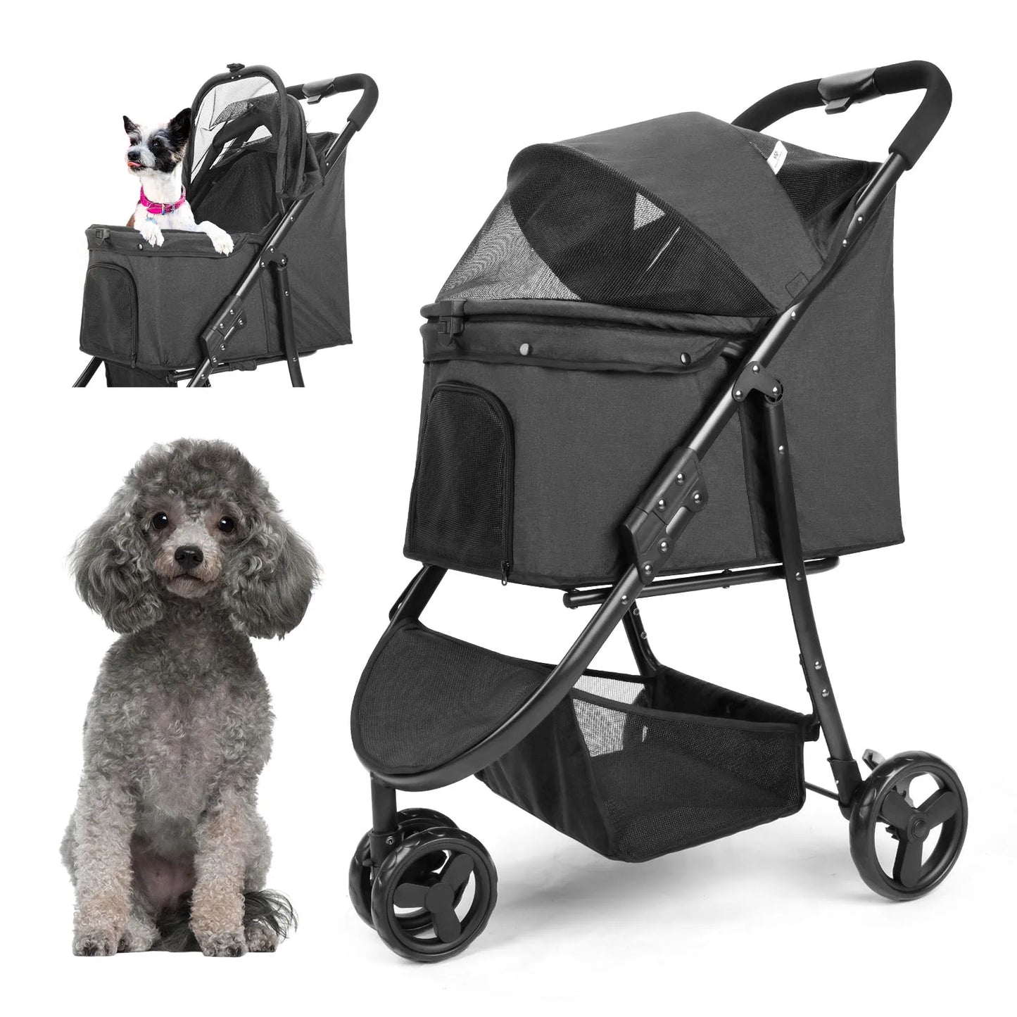 Pet Stroller Bag Travel Car Foldable 300lbs  Dogs Cat ,3 Wheels
