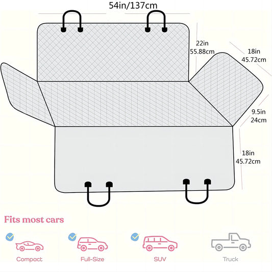 A black pet car mat with gray edging, 100% waterproof and stain resistant