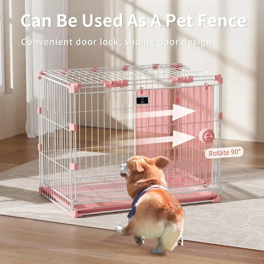 Stylish Pink Indoor  Crate, 30 Inch Ventilated with Slide-Out Tray, for Medium Breed Dogs