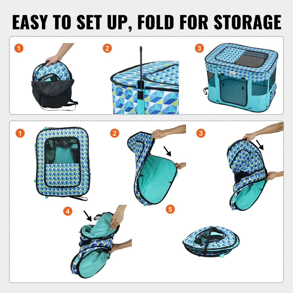 Portable Foldable Pet Playpen 32x24x22in Dog Cat Waterproof Durable Easy Setup Indoor Outdoor Use