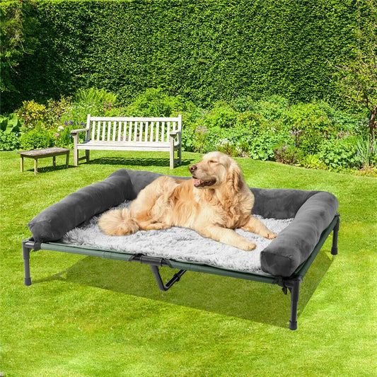 Dogs and Cats Indoor Outdoor Elevated Pet Lounger Bed with Detachable Plush Bolster L XL 2XL