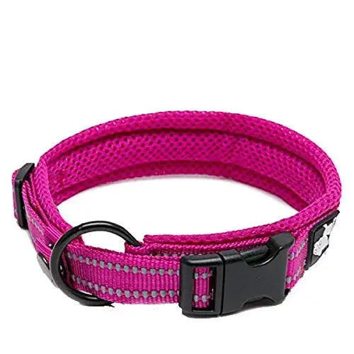 Dog Collar Nylon Adjustable Webbing Padded Soft Reflective Durable Various colors