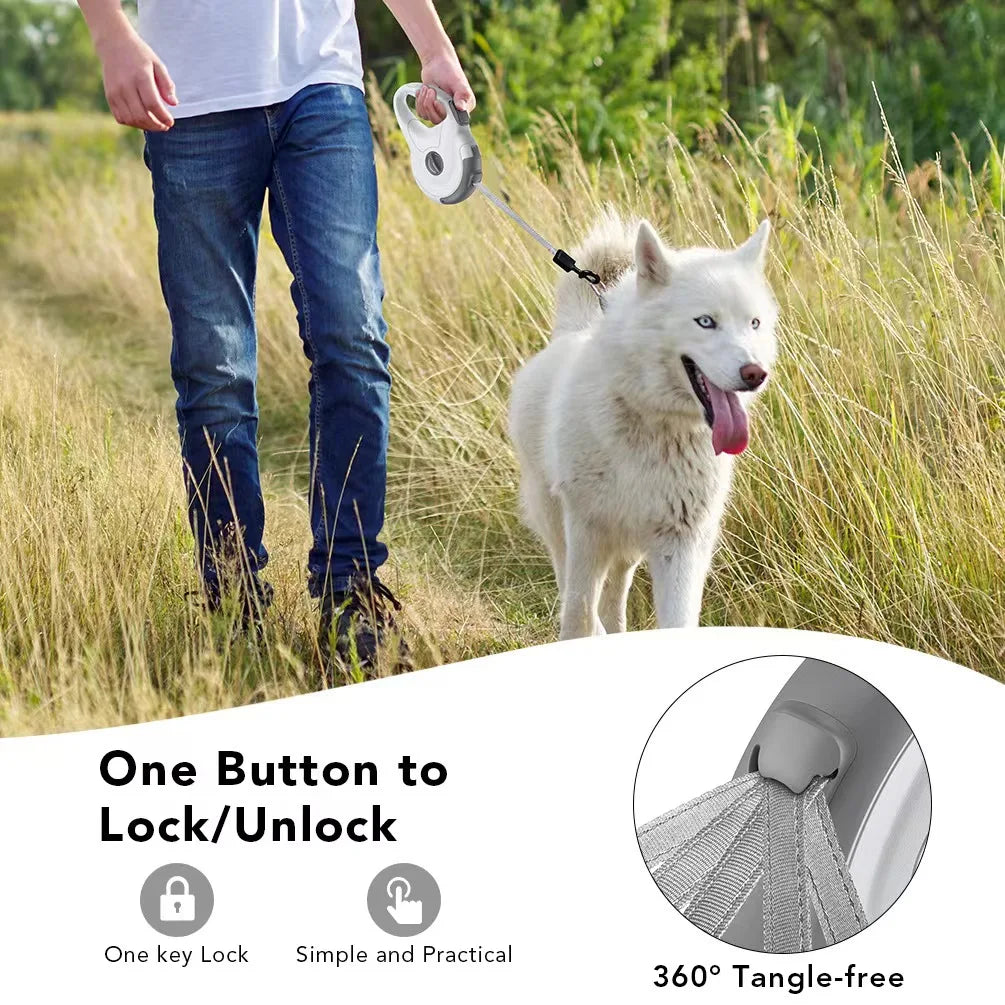 automatic retractable dog leash reinforced nylon fabric reflective dog leash