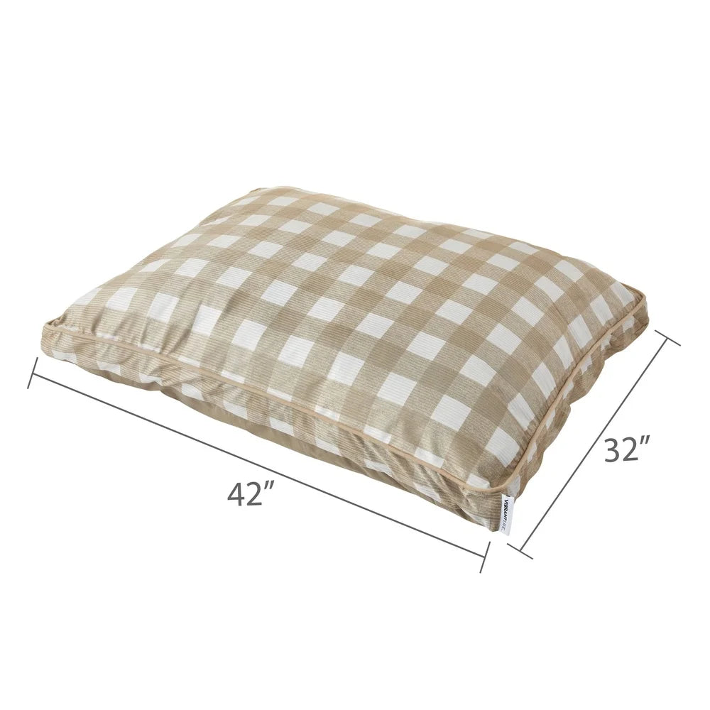 Large Dog Bed Supportive Mat Machine Washable Cover Soft Polyester Fiber Fill Ideal Breeds Up to 90lbs Tan Plaid Design