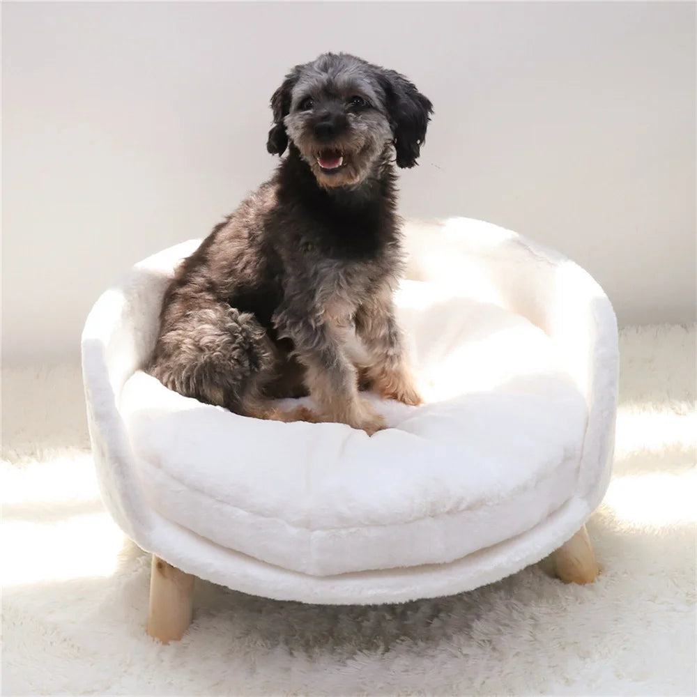 Ultra Soft Elevated Dog Cat  Backrest Stool Lounger with Removable Waterproof Padded Cushion