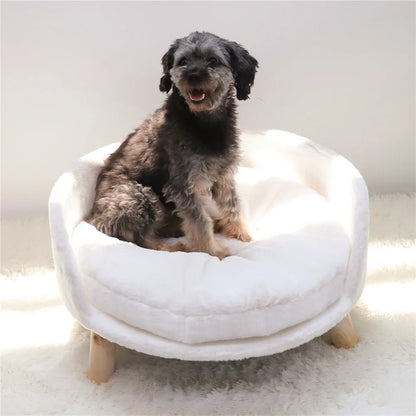 Ultra Soft Elevated Dog Cat  Backrest Stool Lounger with Removable Waterproof Padded Cushion