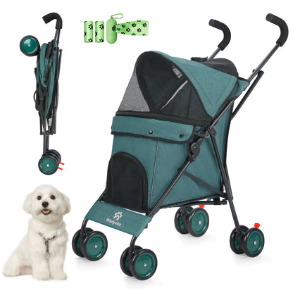 Pet Stroller 4 Wheels Rotate with Brakes Storage for Dogs Cats various colors