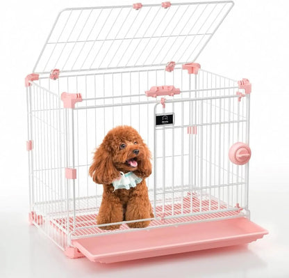 Stylish Pink Indoor  Crate, 30 Inch Ventilated with Slide-Out Tray, for Medium Breed Dogs