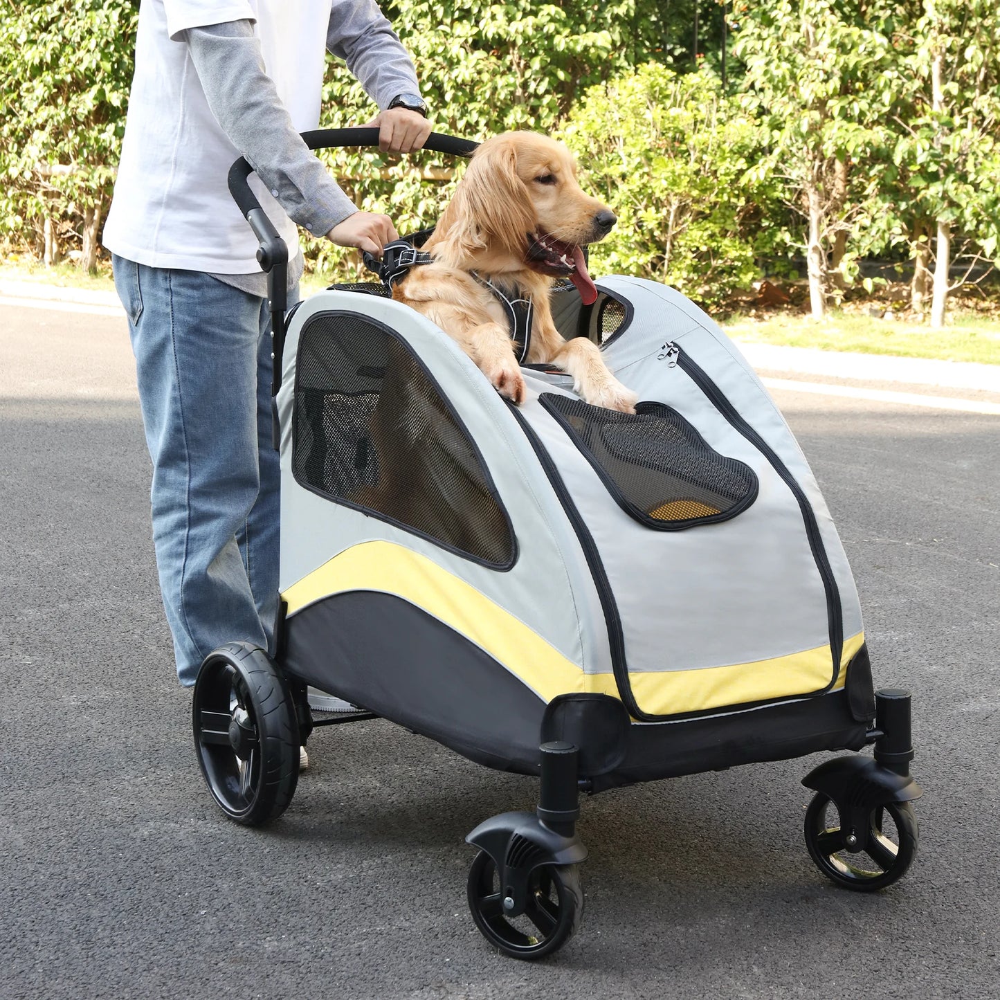 Portable  Stroller 4 Wheels for Large Dogs and cats Foldable
