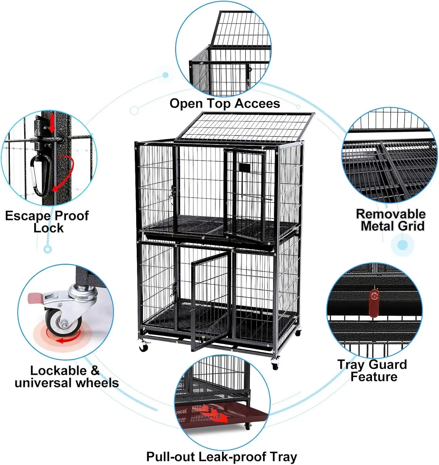Pet 31" Stackable Dog Crate, Heavy Duty with Lockable Wheels,
