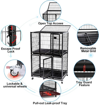 Pet 31" Stackable Dog Crate, Heavy Duty with Lockable Wheels,