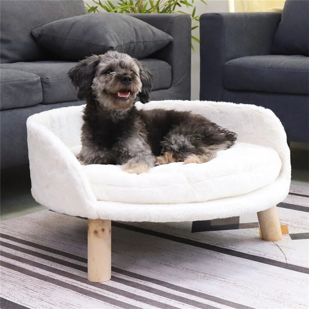Ultra Soft Elevated Dog Cat  Backrest Stool Lounger with Removable Waterproof Padded Cushion