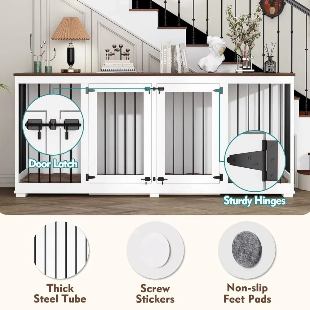 Wooden Kennel Furniture with Divider & 2 Trays Indoor