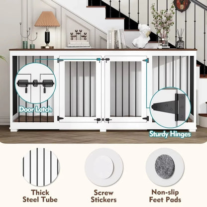 Wooden Kennel Furniture with Divider & 2 Trays Indoor
