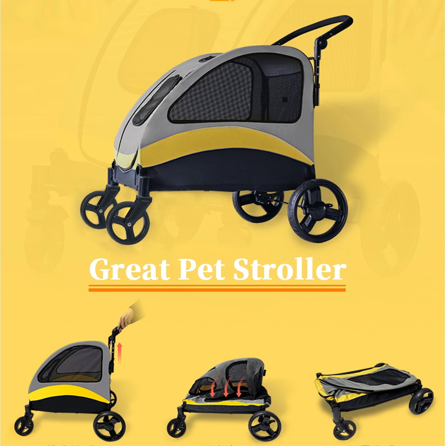 Portable  Stroller 4 Wheels for Large Dogs and cats Foldable