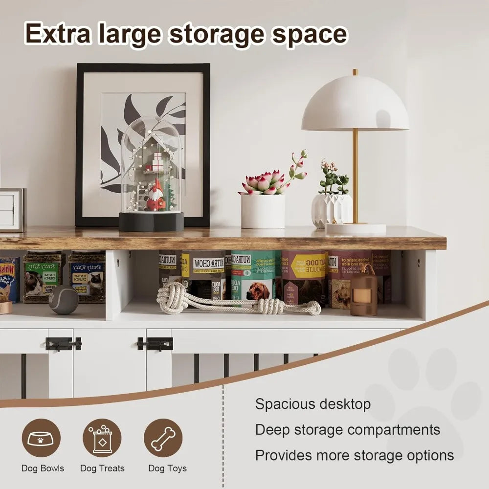 55'' Crate Furniture for 2 Dogs, Wooden  with Storage Compartment, Indoor