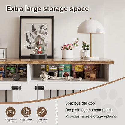 55'' Crate Furniture for 2 Dogs, Wooden  with Storage Compartment, Indoor