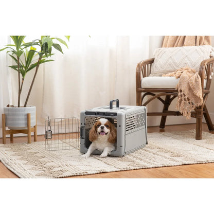 Collapsible Plasticl Portable Foldable Pet Carrier with Locking Metal Gate Ventilation Indoor Outdoor Use