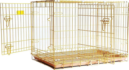 36 Inch Double Door Pet Crate, Easy-Clean Pull-Out Pan & Folding Design, Portable Indoor