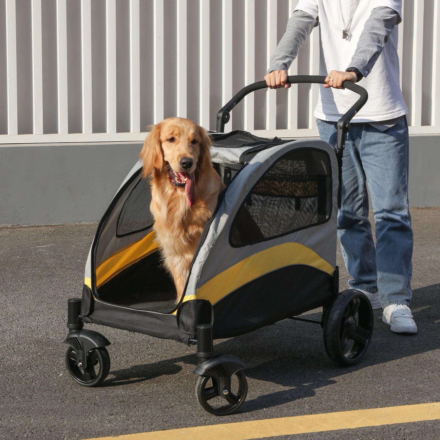 Portable  Stroller 4 Wheels for Large Dogs and cats Foldable