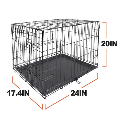 Single Door Folding Dog Crate with Divider Metal Frame Portable Leak Proof Tray
