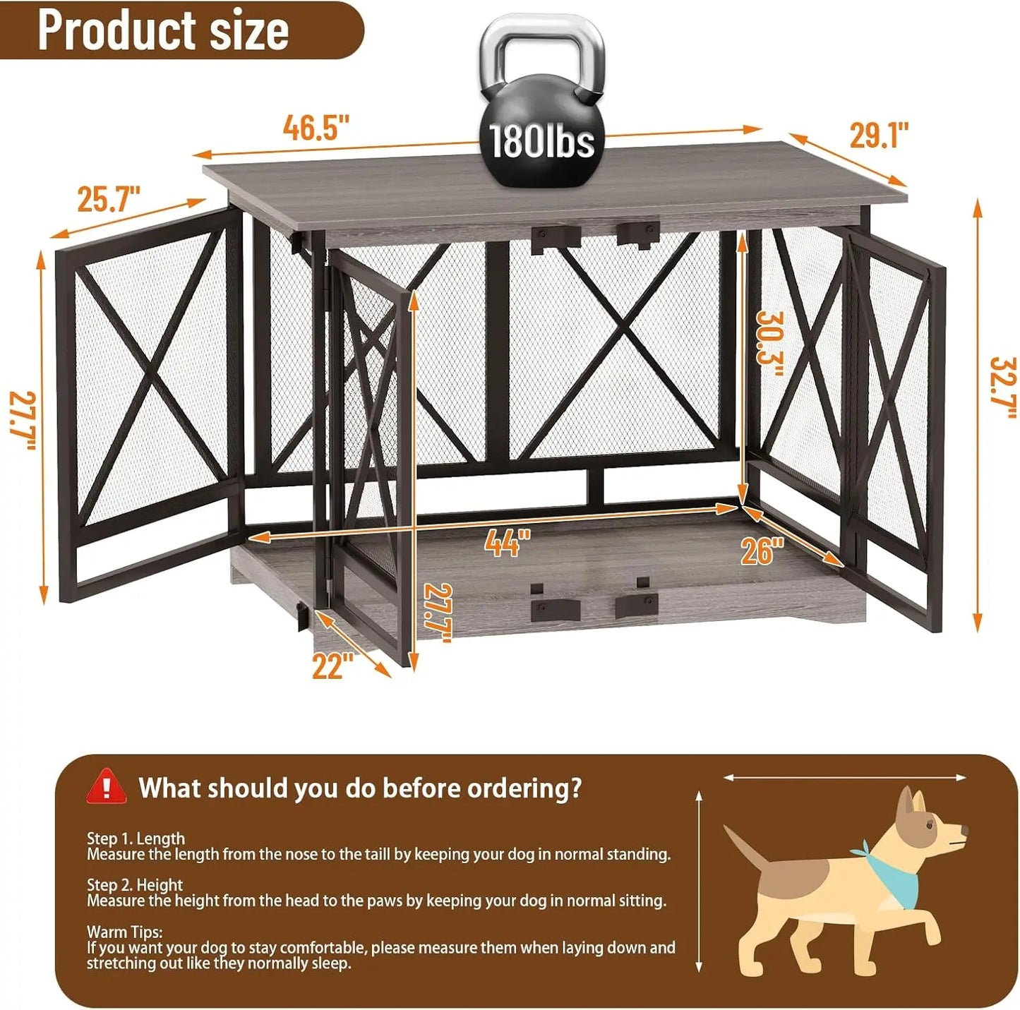 Large Dog Crate Furniture for XLarge Breed with Double Doors,Modern Decorative End Table Pet House
