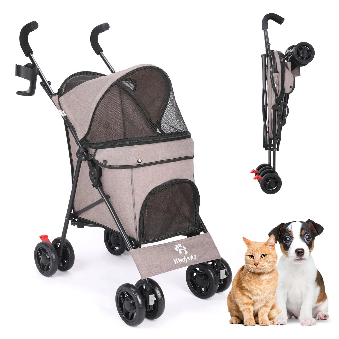 Stroller 4 Wheels Rotate with Brakes Storage for Dogs Cats various colors
