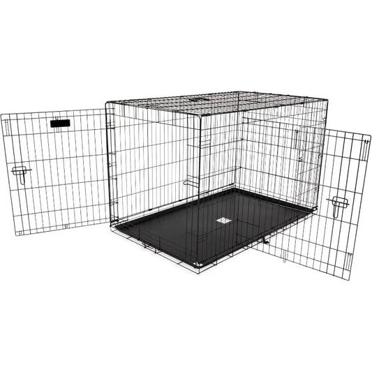 Two Door Wire Dog Crate, 48 Inch, For Pets 90-125 lbs, With 5-Point Locking System