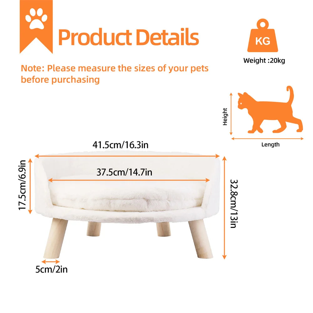 Ultra Soft Elevated Dog Cat  Backrest Stool Lounger with Removable Waterproof Padded Cushion