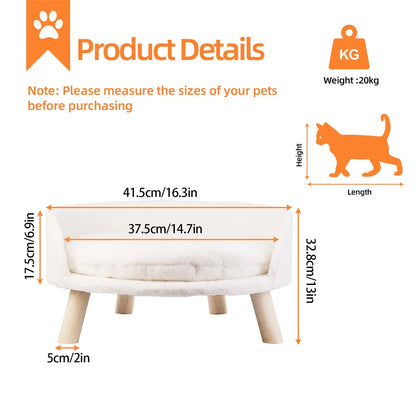 Ultra Soft Elevated Dog Cat  Backrest Stool Lounger with Removable Waterproof Padded Cushion