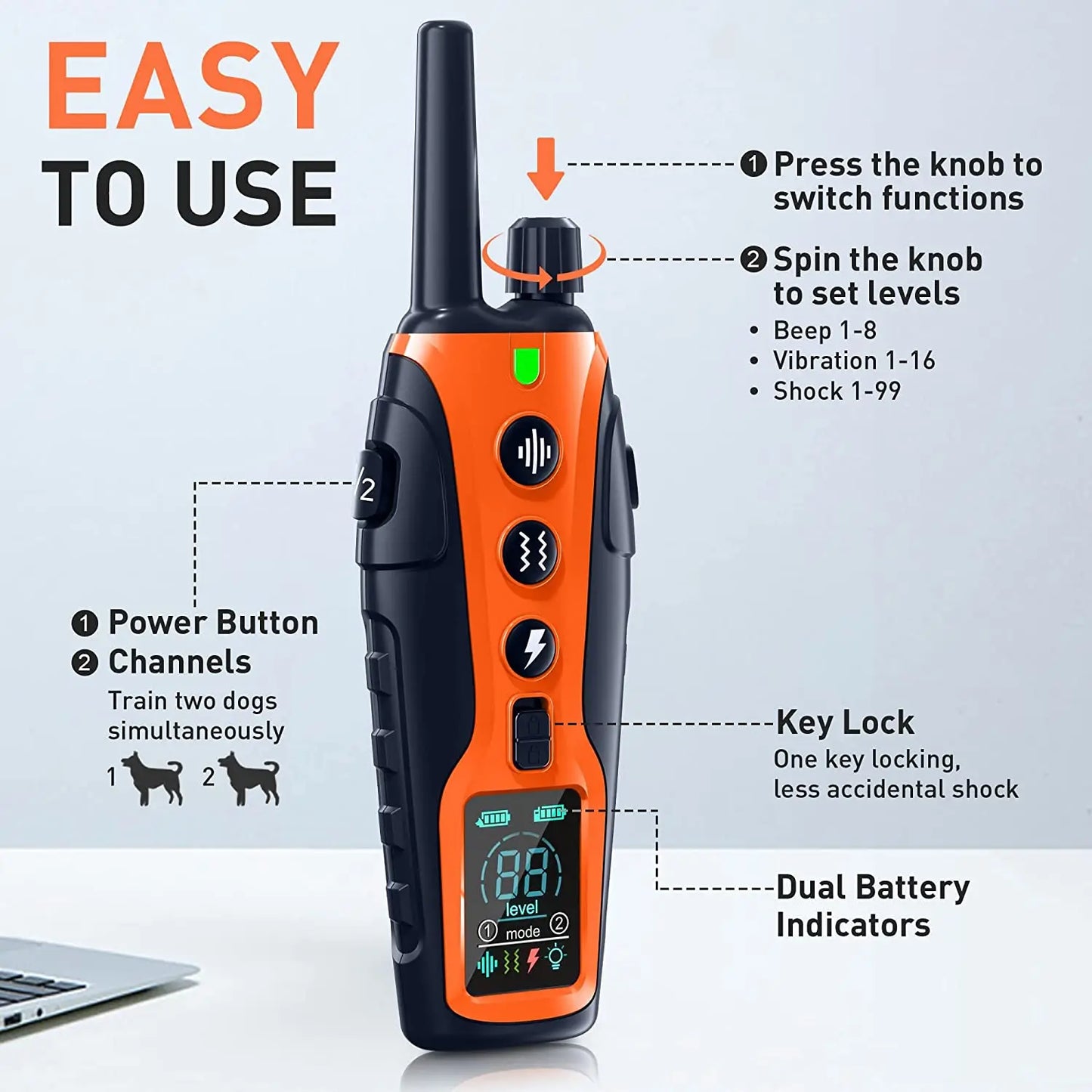 Dog Training Collar - Remote Control, 3300ft Range, USB Rechargeable, Multi-Mode (Beep, Vibration, Shock)