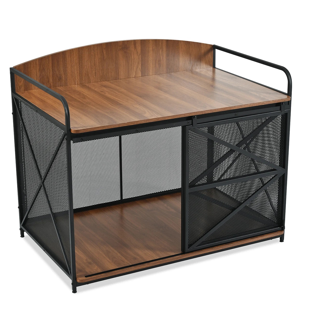 Crate Furniture Wooden  w/ Metal Sliding Door Indoor Chew-Resistant Pet Kennel Side End Table For Medium/Large Dogs