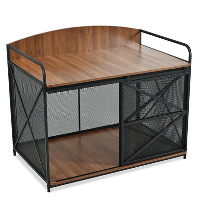 Crate Furniture Wooden  w/ Metal Sliding Door Indoor Chew-Resistant Pet Kennel Side End Table For Medium/Large Dogs