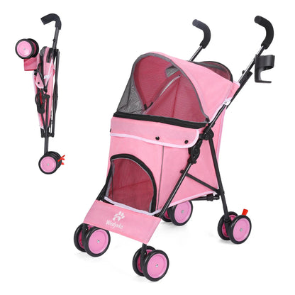 Pet Stroller 4 Wheels Rotate with Brakes Storage for Dogs Cats various colors