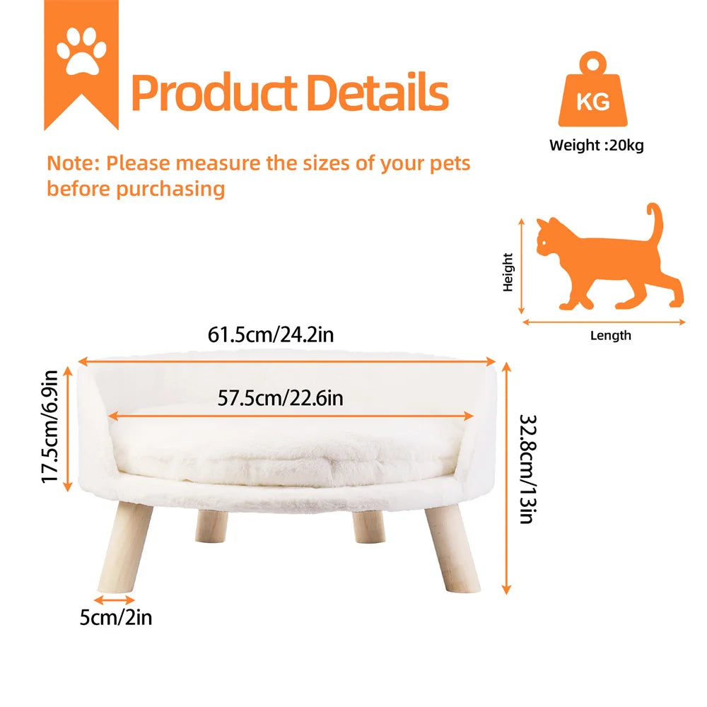 Ultra Soft Elevated Dog Cat  Backrest Stool Lounger with Removable Waterproof Padded Cushion