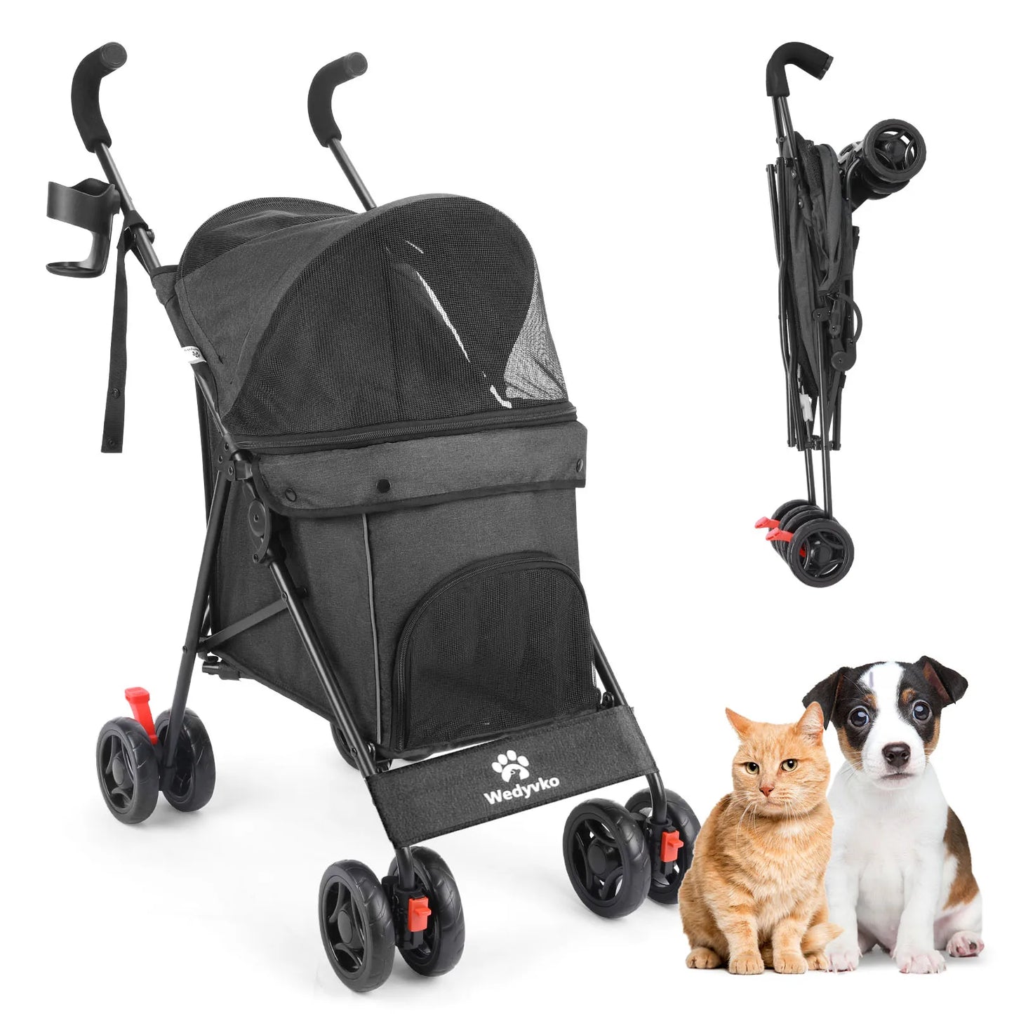 Stroller 4 Wheels Rotate with Brakes Storage for Dogs Cats various colors