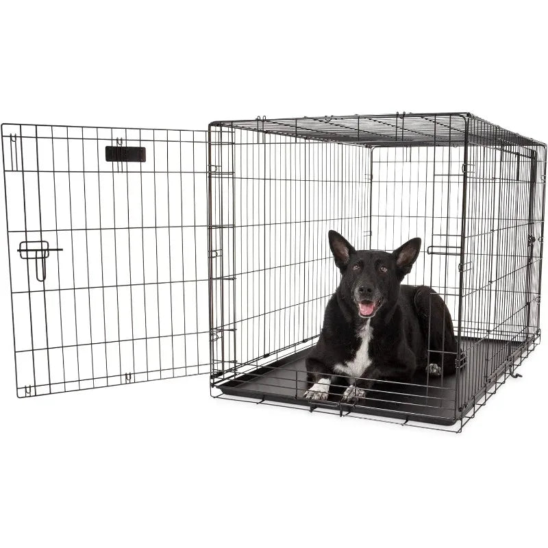 Two Door Wire Dog Crate, 48 Inch, For Pets 90-125 lbs, With 5-Point Locking System