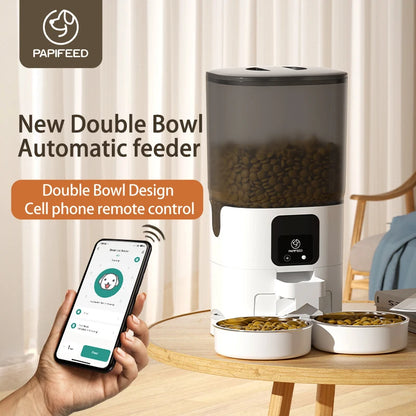PAPIFEED cat double bowl smart automatic feeder wifi timer dosing