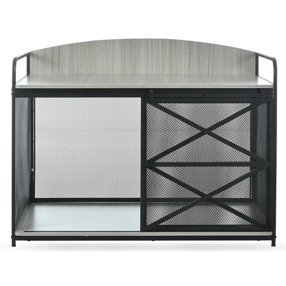 Crate Furniture Wooden  w/ Metal Sliding Door Indoor Chew-Resistant Pet Kennel Side End Table For Medium/Large Dogs